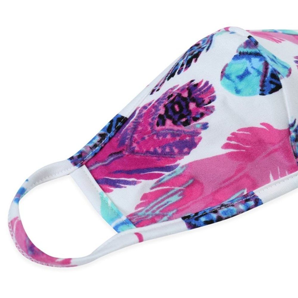 NEW Pink Blue Feather Print Face Mask - Picture 3 of 3